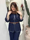 (پیش فروش) کت شلوار جین کمربندی چیکا